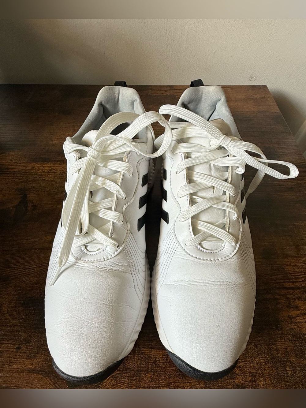 adidas Bounce Men's Spiked Golf Shoes White/Black Leather Lace Up US 10